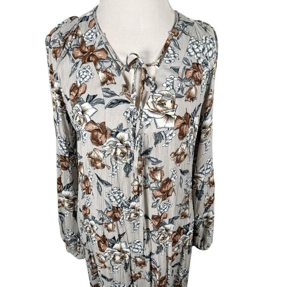 Natural Life Amelia Maxi Dress V-neck Gray Rose floral Crinkle Boho Size L NWT - Picture 10 of 11